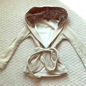 Armani exchange cardigan with faux fur hood